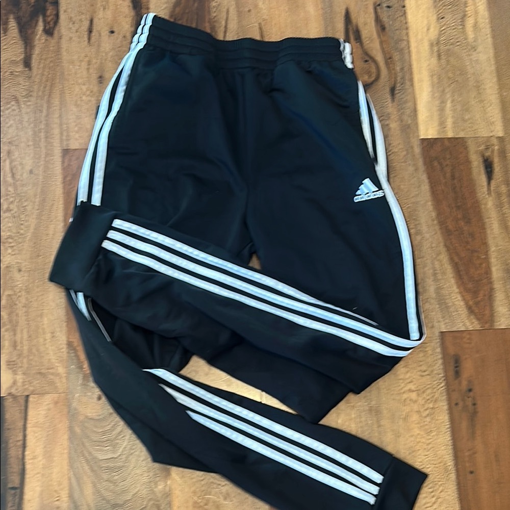 Adidas Black and White Sweatpants with Signature Stripes